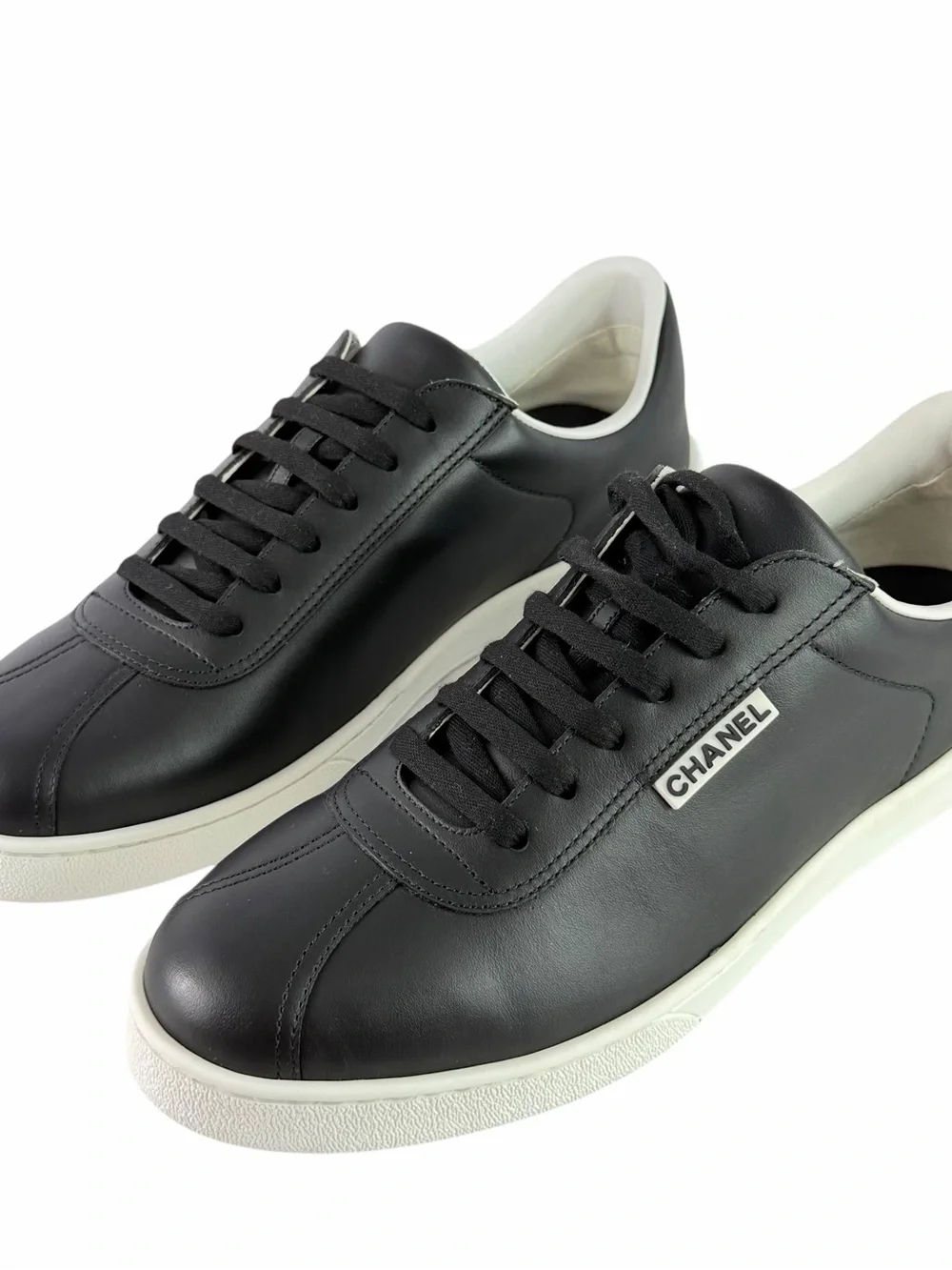 CHANEL Uniform Black Leather Low Top Unisex Sneakers Marked as 42 - W 11 - M 9